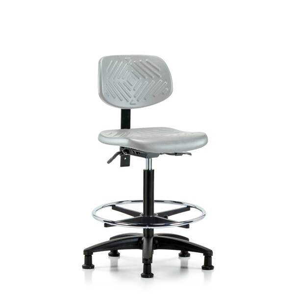 Blue Ridge Ergonomics Poly Chair - High Bench Height with Seat Tilt, Chrome Foot Ring, & Stationary Glides in Gray Poly PHBCH-RG-T1-A0-CF-RG-GRY - main