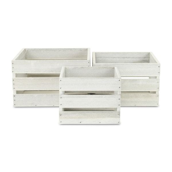 Homeroots Set of Three Light Gray Solid Wood Crate, 3PK 487681 - main