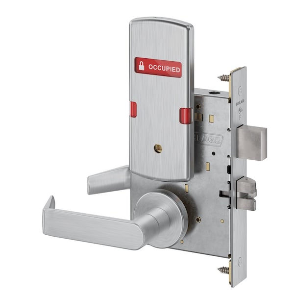Schlage Grade 1 Privacy with Deadbolt Mortise Lock, Non-Keyed, 06 Lever, A Rose, Exterior Indicator inVACAN L9440 06A 626 OS-OCC - main