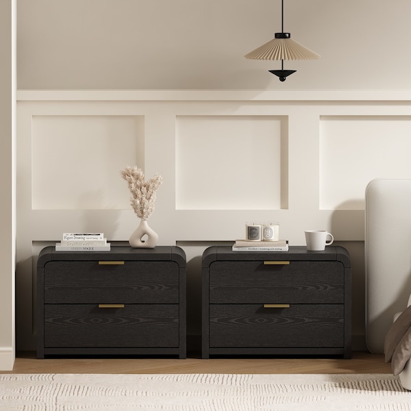 Manhattan Comfort Grace 28in Nightstand in Black and Gold - Set of 2 2-NS007-GBK - main