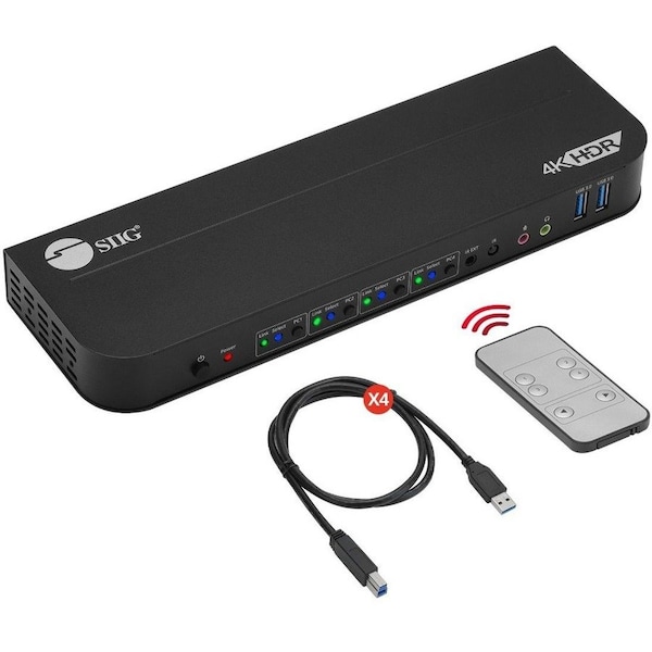 Siig 4x1 HDMI 4K HDR KVM USB 3.0 Switch with Remote Control CE-KV0F11-S1 - main