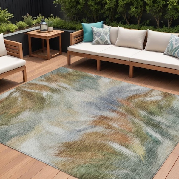 Homeroots 9' X 12' Beige And Copper Abstract Washable Indoor Outdoor Area Rug 631333 - main
