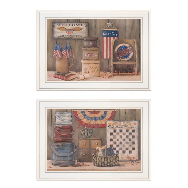 Homeroots Set Of Two God Bless or Sweet Land 1 White Framed Print Wall Art, 2PK 405999 - main