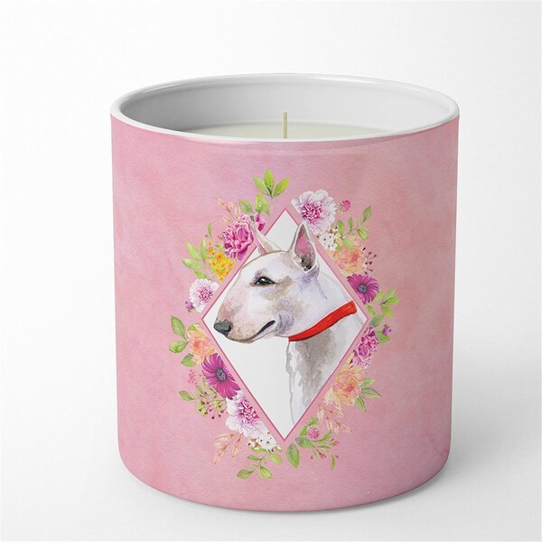 Carolines Treasures 10 oz Bull Terrier Pink Flowers Decorative Soy Candle CK4124CDL - main