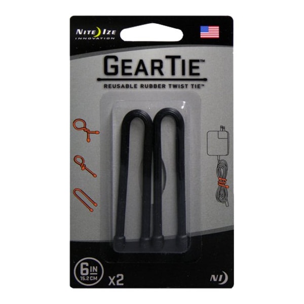 Nite Ize Gear Tie, 6 in L, Variable Max Bundle Dia., Black, Rubber, Wire, 2 PK GT6-2PK-01 - main