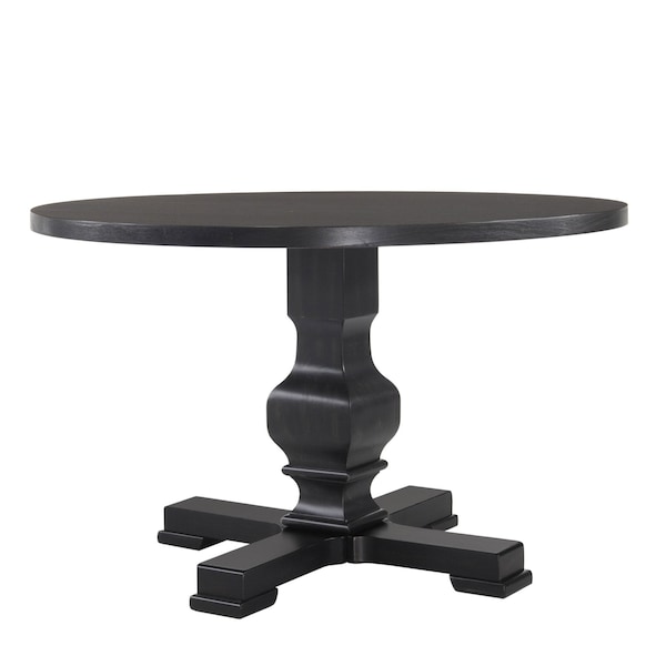 Homeroots 47" Black Rounded Solid Wood Pedestal Base Dining Table 517746 - main