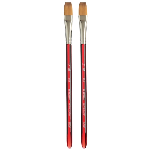 Princeton Velvetouch Wash Brush, Synthetic Bristles, Short Handle Mixed Media Paintbrush, Size 1/2 inch, 2PK P3950W050 - main