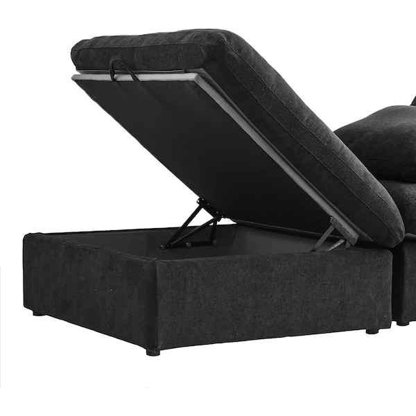 Homeroots Black Linen Blend Modular L Shaped Three Piece Corner Sectional 716928 - main