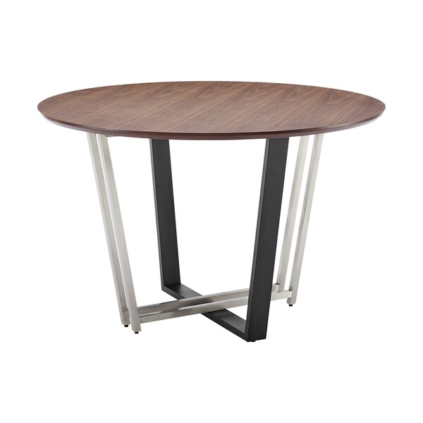 Homeroots 48" Brown And Black Iron Sled Base Round Top Dining Table 569434 - main