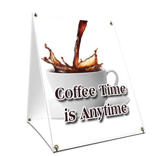 Signmission Coffee Time Is Anytime, 36 Inch x 24 Inch A-frame Yard Sign, Plastic Sign SBC-2436-Coffee Time Is Anytime - main