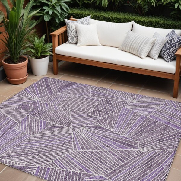 Homeroots 10' X 14' Purple And Ivory Geometric Washable Indoor Outdoor Area Rug 594808 - main