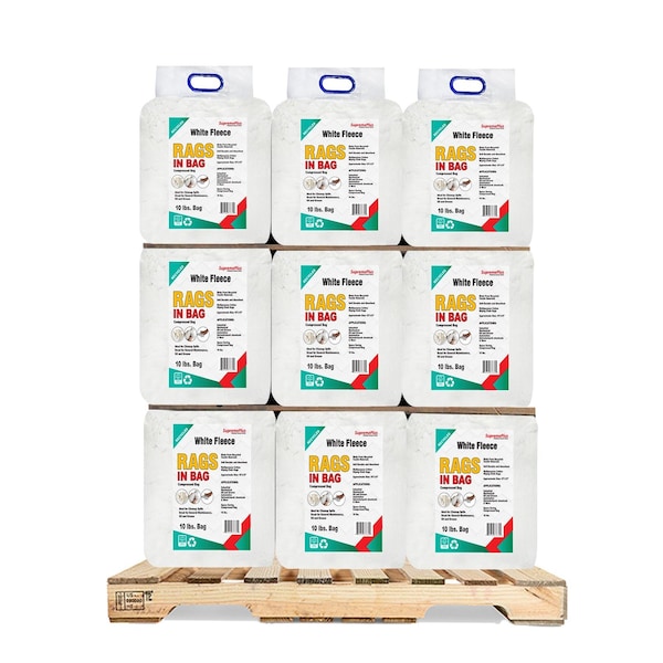 Supremeplus Recycled White Sweatshirt Cleaning Rags 10 lbs. Bag- 960 lbs. Pallet, 96 x 10 lbs. Bags, 96PK SP-9565 - main