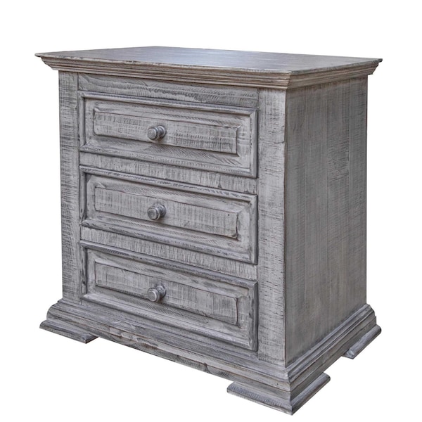 Homeroots 32" Gray Solid Wood Three Drawer Nightstand 527061 - main