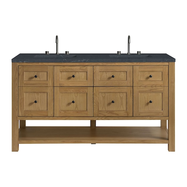 James Martin Vanities Breckenridge 60 in. Double Vanity, Light Natural Oak, w/ 3 CM Charcoal Soapstone Quartz Top 330-V60D-LNO-3CSP - main