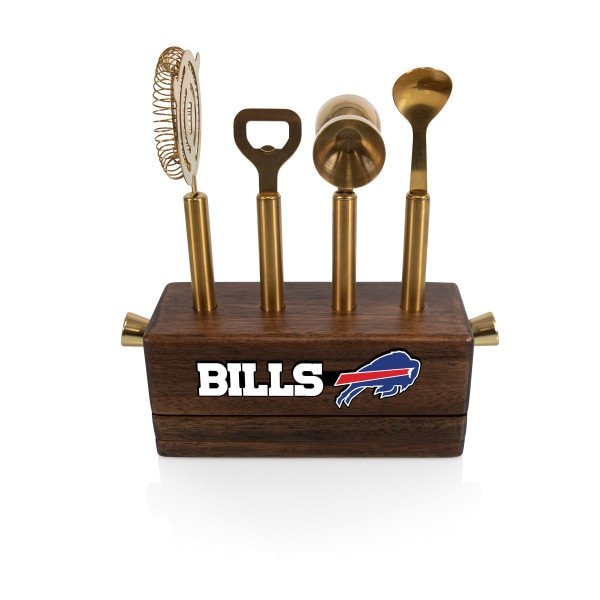 Picnic Time Family Of Brands NFL Buffalo Bills Sidecar 5-Piece Bar Tool Set, (Acacia Wood) 672-05-508-047-2 - main