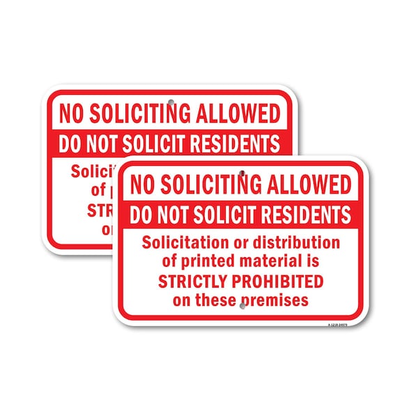 Signmission No Soliciting Allowed Do Not Solicit Residents Sol 1, 12'' X 18'' 2 Signs, Heavy Gauge Aluminum, 2PK A-1218-2PACK-24979 - main