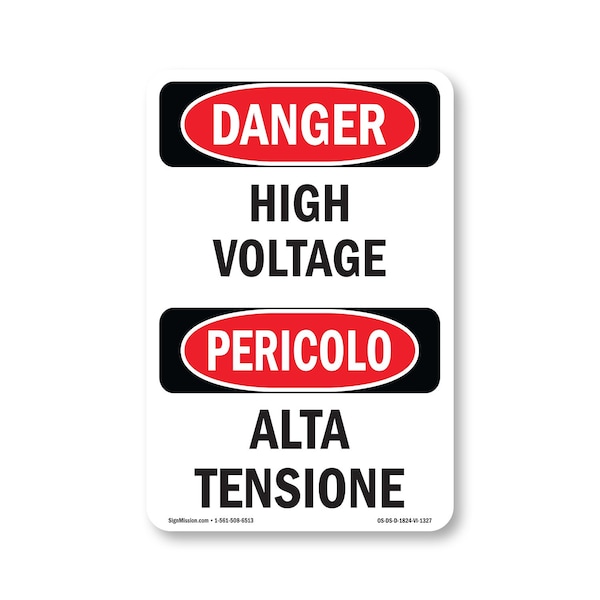 Signmission Safety Sign, OSHA Danger, 24" Height, High Voltage Bilingual, D-1824-VI-1327 OS-DS-D-1824-VI-1327 - main