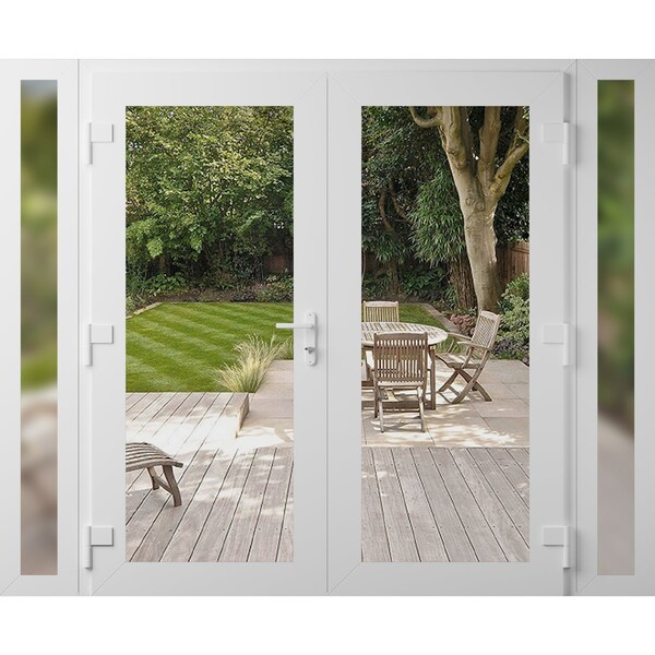 Vdomdoors Front Exterior Prehung Metal-Plastic Double Doors Clear Glass / MANUX 8666 White Silk / Office Comm MANUX8666DEXD-WS-W14+72+14xH80-RH-I - main