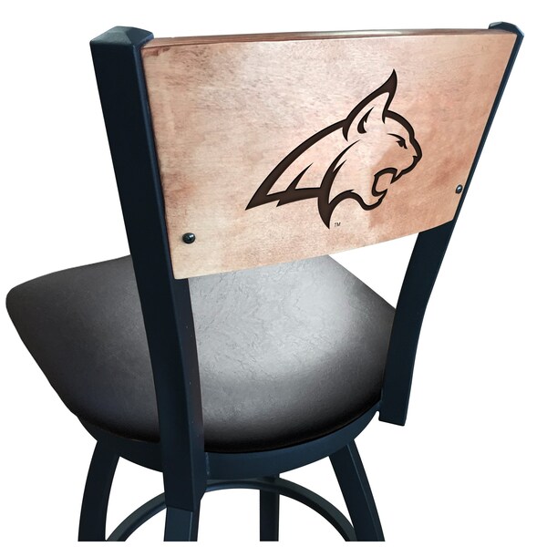 Holland Bar Stool Co 36" Blk Wrinkle Montana State Swivel Bar Stool, Laser Engraved Back L03836BWMedMplAMontStBlkVinyl - main