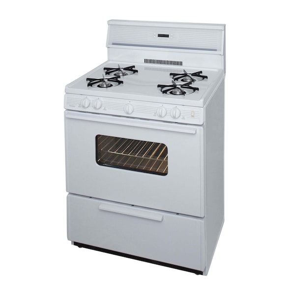 Premier Gas Range, Electronic Spark, 4 Open Burners, 30 inW x 46 inH x 26 inD, 3.91 cu. ft. Oven, White 805790 - main