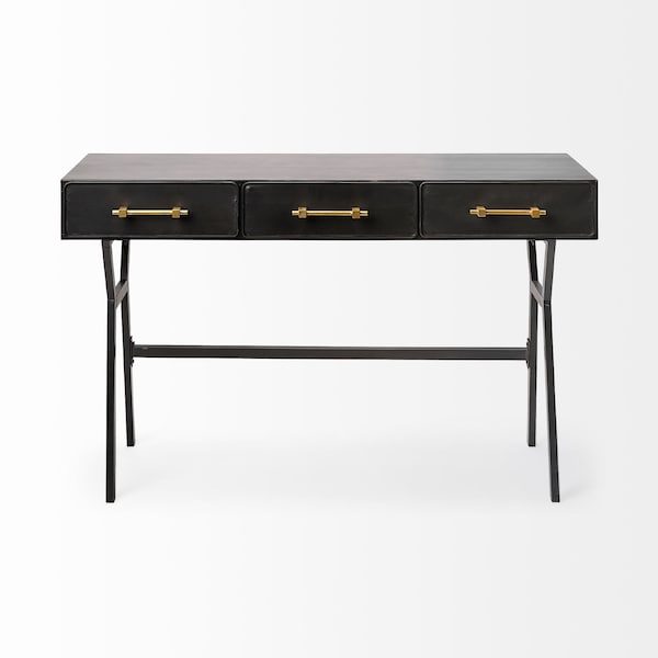 Homeroots 51" Black Writing Desk With Three Drawers 380232 - main