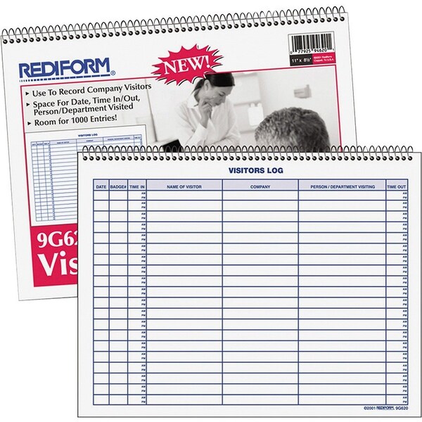 Rediform Visitors Log Book, 1000 Entries, 11" x 8-1/2", White, 50 Pages/Book 9G620 - main