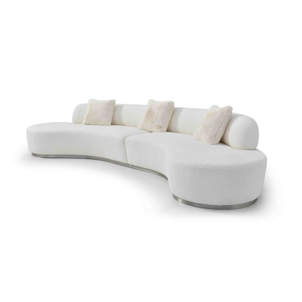 Homeroots 150" White Cotton Blend Curved Sofa With Toss Pillows 719426 - main