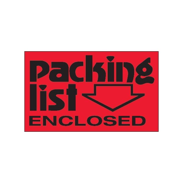 Bsc Preferred 3 x 5'' - ''Packing List Enclosed'' Fluorescent Red Labels, Style 2, 500PK DL1074 - main