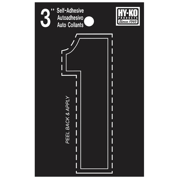 Hy-Ko 30400 Series Die-Cut Number, Character: 1, 3 in H Character, Black Character, Vinyl 30401 - main
