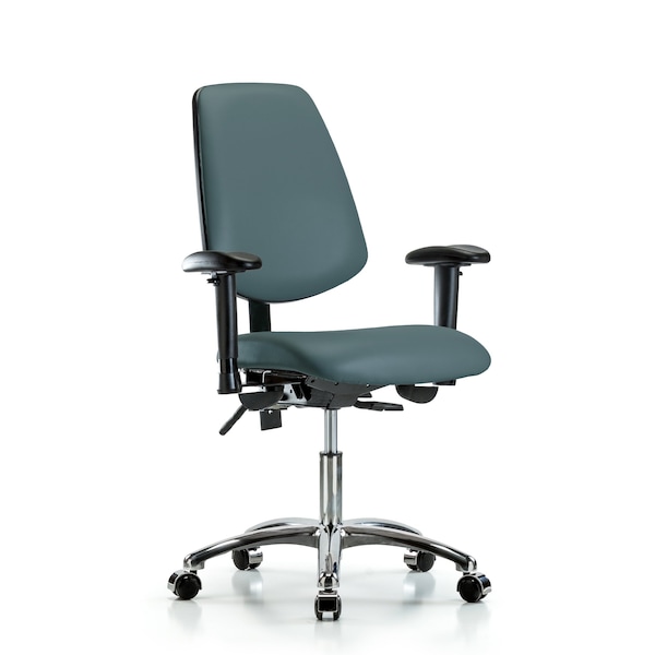 Blue Ridge Ergonomics Desk Chair Desk Chair, Vinyl, Med, Bk, Chrm, AA, Cast, Blu, Adjustable Arms, 18" to 23" Height, Vinyl BR-VDHCH-MB-CR-T0-A1-CC-8546 - main