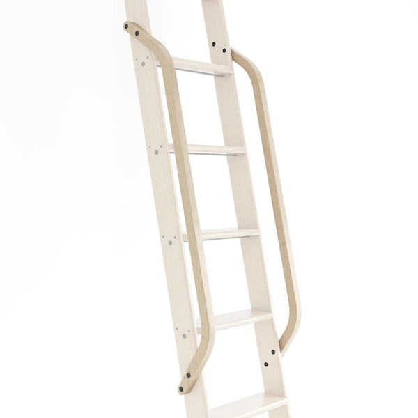 Quiet Glide White Oak Wood Library Ladder Handrail Black (No Ladder) QG.6309.WO.08 - main