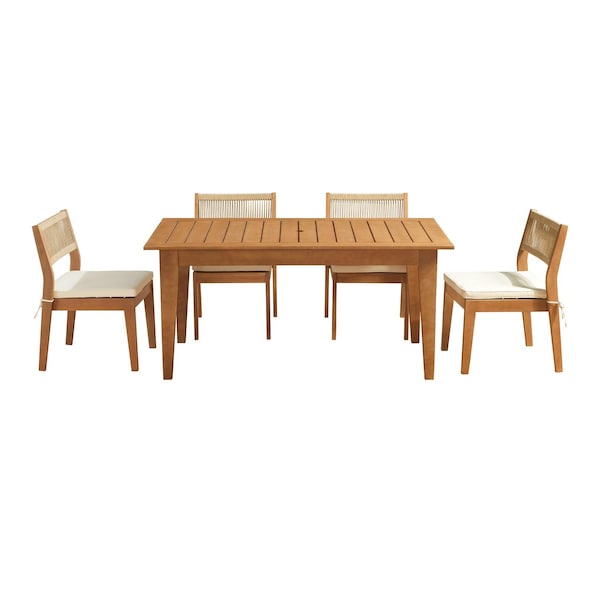Alaterre Furniture Barton 5-Piece Patio Dining Set, Weather-Resistant Outdoor Dining Table, 4 Stackable Patio Chairs 80-OUTD-WD-DIN-SET1 - main
