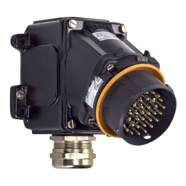Meltric DXN37c INLET/ANGLE ADAPTER/BOX 30 DEGREE METAL BLACK SIZE 3 IP 66/67 36P+G 10 A 230 VAC 50/60 Hz 36-C6003 - main