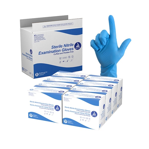 Dynarex Nitrile Sterile Exam Glovess, Large, Powder Free, 800PK 6530 - main