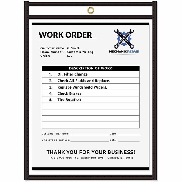 C-Line Products C-Line 46912 Shop Ticket Holders 9 x 12 Clear Front and Back with Black Stitching 25/box 46912 - main