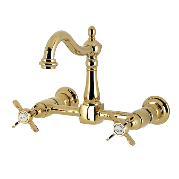Kingston Brass Two-Handle Wall Mount Bridge Kitchen Faucet, Polished Brass KS1262BEX - main