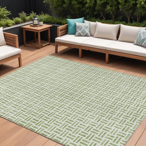 Homeroots 9' X 12' Sage And Ivory Geometric Washable Indoor Outdoor Area Rug 614717 - main