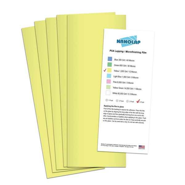 Nanolap PSA Lapping Film, 5 Pc 12 Micron (1,200 Grit), 4-0.25 in x 11 in Microfinishing Fine Sanding Paper 61579N - main