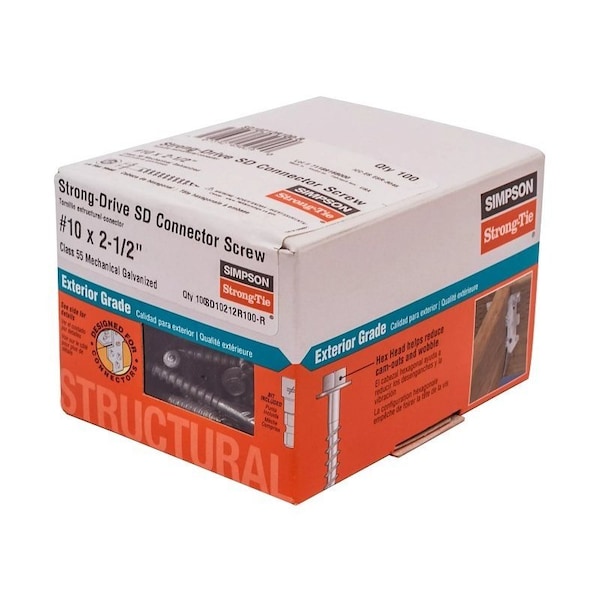Simpson Strong-Tie Strong-Drive SD Screw Anchor, No 10 Dia, 2-1/2 in L, Steel, Galvanized, 100PK SD10212R100-R - main
