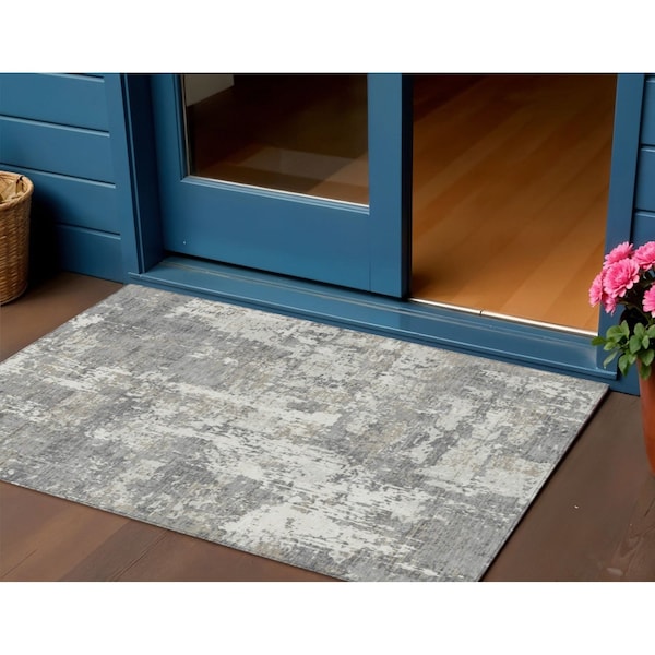 Homeroots 3' X 5' Gray And Ivory Abstract Washable Indoor Outdoor Area Rug 597968 - main