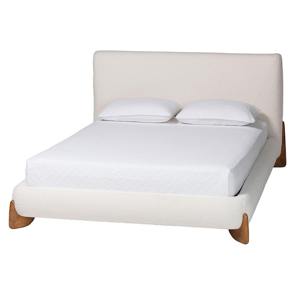 Baxton Studio Vinicio Mid-Century Modern Cream Boucle King Platform Bed 254-14063-ZORO - main