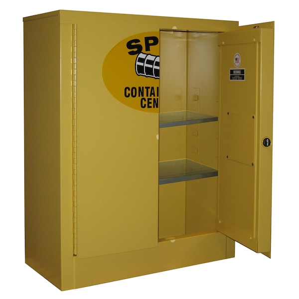 Securall Spill Containment Cabinet, 8 Cubic Feet, 2 Shelves, 26 in W x 32 in H x 12 in D, Yellow SCC132 - main