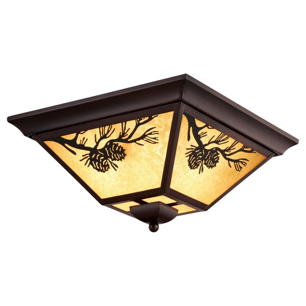 Vaxcel Douglas Warm Bronze Rustic Outdoor Flush Mount Ceiling Light Pine Cone Motif Amber Glass T0665 - main