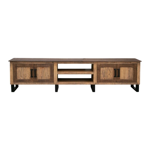 Homeroots 93" Brown Solid Wood Cabinet Enclosed Storage Distressed TV Stand 528767 - main