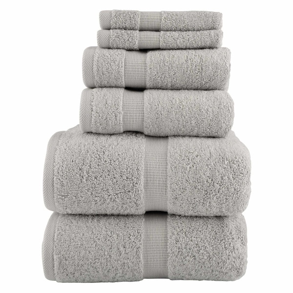 Lavish Home 6PC Bathroom Towels Set 100% Cotton Bathroom Accessories Soft Towel Set for Shower, Gym, Dorm, Spa 67-0035-GRY - main