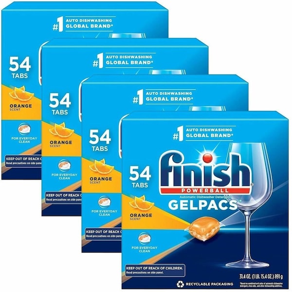 Reckitt Benckiser FINISH, DISH DETERGENT GELPACS, ORANGE SCENT, 54/BOX, 4 BOXES/CARTON, PK216 81181CT - main