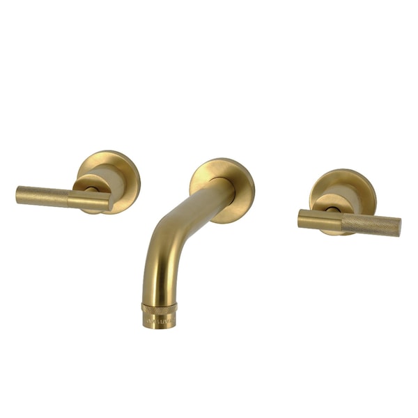 Kingston Brass Double-Handle Wall Mount Bathroom Faucet with Knurled Handle, Brushed Brass KS8127KNL - main