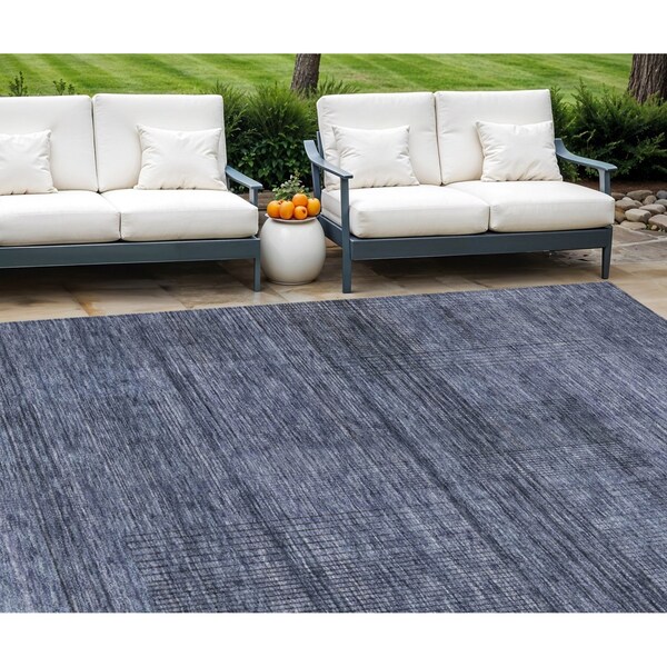 Homeroots 10' X 14' Navy Blue And Gray Striped Washable Indoor Outdoor Area Rug 588105 - main