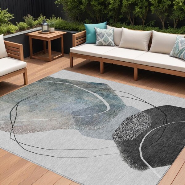 Homeroots 9' X 12' Ivory And Gray Abstract Washable Indoor Outdoor Area Rug 630955 - main