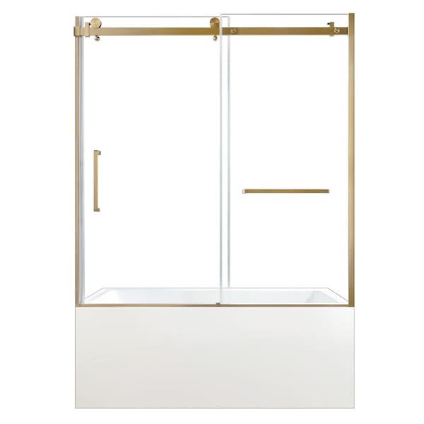 Kingston Brass 60" Acrylic Alcove Right-Hand Drain Tub with Left Sliding Tub Door, White/Brushed Brass KVTAP603222R7 - main